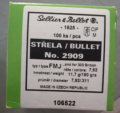 Sellier e Bellot Cal.7,62mm FMJ 180 grs