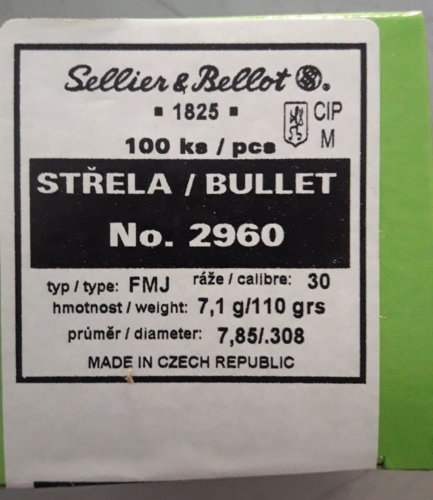 Sellier e Bellot Calibro .30" (dia .308") FMJ 110 grs